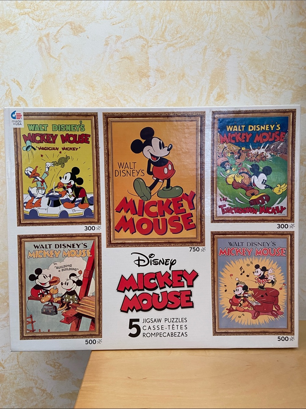 Disney Mickey Mouse Set of 5 - (2) 300, (2) 500 , (1) 750 Piece Puzzle